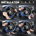 Car Steering Wheel Cover for Prius Civic Model 3 Model Y Camaro, Small Size 14-14.25 inch, Black and Blue Microfiber Leather