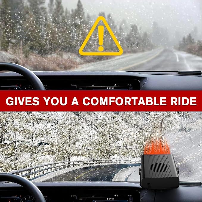 Portable Car Heater That Plugs into Cigarette Lighter, 12V Rapid 2-in-1 Heating & Cooling Windshield Defroster and Demister, Universal Vehicle Heater Fan Suitable for All Cars