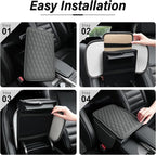 Car Center Console Cover, Upgraded Leather Car Armrest Cushion with 2 Storage Pockets, Universal Waterproof Cushion Pad, Non-Slip Car Interior Accessories, Fits Most Sedans SUVs Trucks (Gray)