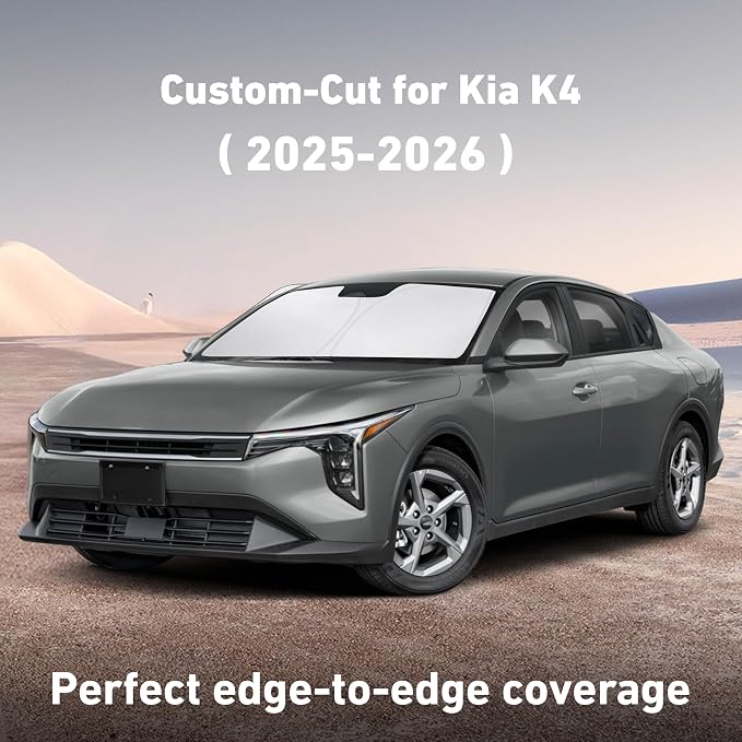 Windshield Sunshade Compatible for Kia K4 2025 2026, Sun Visor for Front Windshield & Window Sun Shade Cover, UV Heat Blocker & Protector, Car Accessories