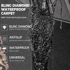 Bling Diamond Car Floor Mats, Shining Rhinestone Carpet Sparkly Glitter Crystal with Anti-Slip PVC Heel Pad Waterproof Universal Fit Automotive SUV,Sedan,Van,Cute Girl Women,4pcs Gold Leopard