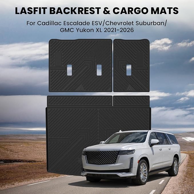 Trunk Mat with 3rd Row Backrest Mat 2021-2026 for Chevrolet Chevy Suburban/GMC Yukon XL (Only Yukon XL, Not Fit Yukon)/Cadillac Escalade ESV (Only Escalade ESV, Not Fit Escalade)