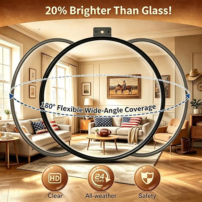 12" Convex Safety Mirror– 180° Adjustable Wide Angle Acrylic Traffic Mirror for Driveway, Garage & Warehouse, Eliminate Blind Spots, Shatterproof Indoor/Outdoor with Easy Wall Mount