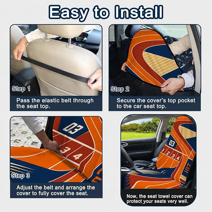 Car Seat Towel Cover 2 Pack for Front Seats, Sweat Absorbent Car Seat Protector with Non-Slip Backing, Waterproof Towel Car Seat Covers for Runners, Gym, Swimming, Beach, Pets, Orange Track