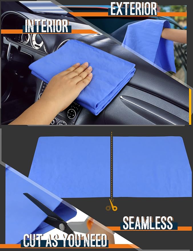 Premium Absorbent Car Drying Chamois Cloth Shammy Towel, 26' x17'' Large, Reusable for Vehicle, Bathroom, Dust Remove, No Spots/Streak/Scratch, Blue