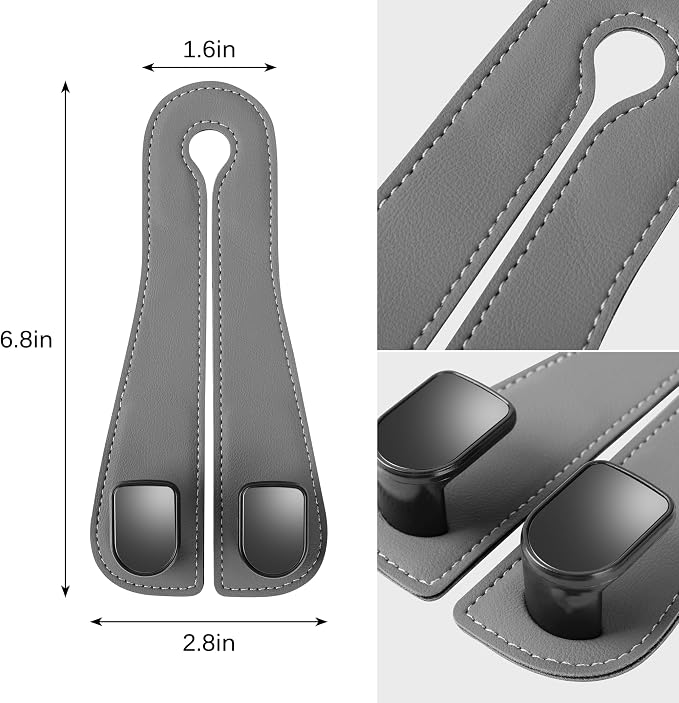 JOJOY LUX 2025 Automotive Seat Back Hooks,Leather Car Seat Hooks,Dual Headrest Organizer Hangers for Purses, Bags & Phones, 2 in 1 Car Headrest Hidden Hook for Tidy Organization,Pack of 2(Mocha)