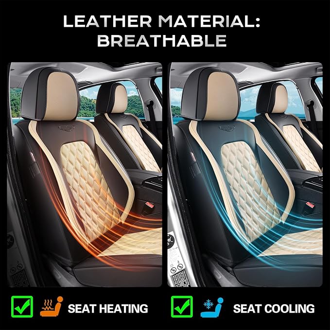 Coverado Car Seat Covers Front Seats, Durable Waterproof Faux Leather Full Set with Rear Protectors, Classic Easy-Clean Interior for Most Vehicles – BlackBeige