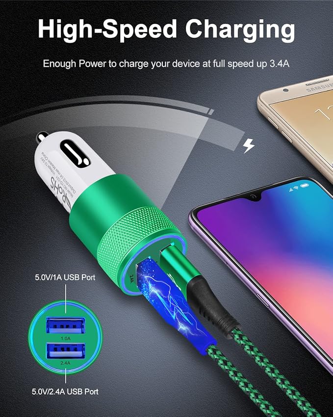 Dual Port Car Phone Charger, [2Pack] 3.4a Fast Charge USB Cargador Carro | Lighter Adapter Cigarette Auto Power Adapter Block for iPhone, Samsung Galaxy, Google Pixel, LG, Motorola, GPS, LED Light Car