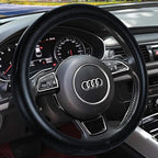 Haokay Heavy Duty Pure Cowhide Steering Wheel Cover, Genuine Leather Steering Cover with 15 Inches Universal Fit