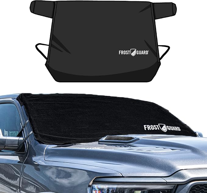 Glove | Car Windshield Cover for Ice and Snow - XL Size, Fits SUVs and Trucks - Features Elastic Loops, Security Panels + Storage Pouch - Black, Measures 68 x 41 Inches