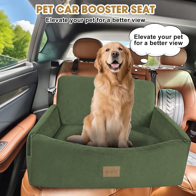 Dog Car Seat for Large Medium Sized Dogs Under 55 lbs, Dog Booster Seat for 2 Small Dogs with Detachable Washable Cover, Memory Foam Pet Car Seat with 2 Safety Belts and Storage Pockets