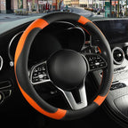 Black Orange Breathable Microfiber Leather Steering Wheel Cover | Breathable Anti Slip Grip Cool Sporty Look Glow for Women Men