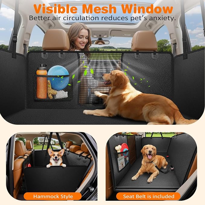 Dog Car Seat Cover for Pets 100% Waterproof Seat Cover Hammock 600D Heavy Duty Scratch Proof Nonslip Durable Soft Back Seat Covers for Full Size Trucks