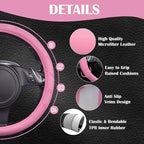Line Rider Microfiber Leather Sporty 14.5-15 inch Car Steering Wheel Cover Universal Fits for 95% Cars Sedans SUV Trucks, Anti-Slip Safety Comfortable Design (Pure Pink)