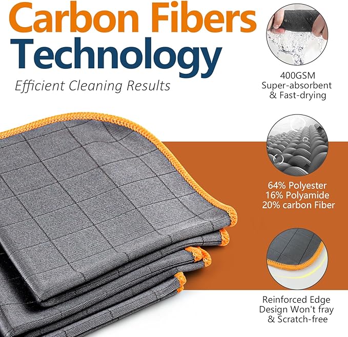 Airlab Glass Polishing Cloth Streak Free Miracle Cleaning Cloth Lint Free Microfiber Cleaning Rags for Glasses Kitchen Dish Mirrors Easy Clean, Pack of 3, 12" x 12", Grey-Orange