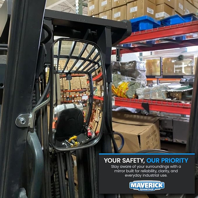 Universal Rear or Side View Mirror for Forklifts | Curved & Non-Vibrating Convex 4 5/8"x8" Blind Spot Mirror - Easy-to-Install Forklift Accessories
