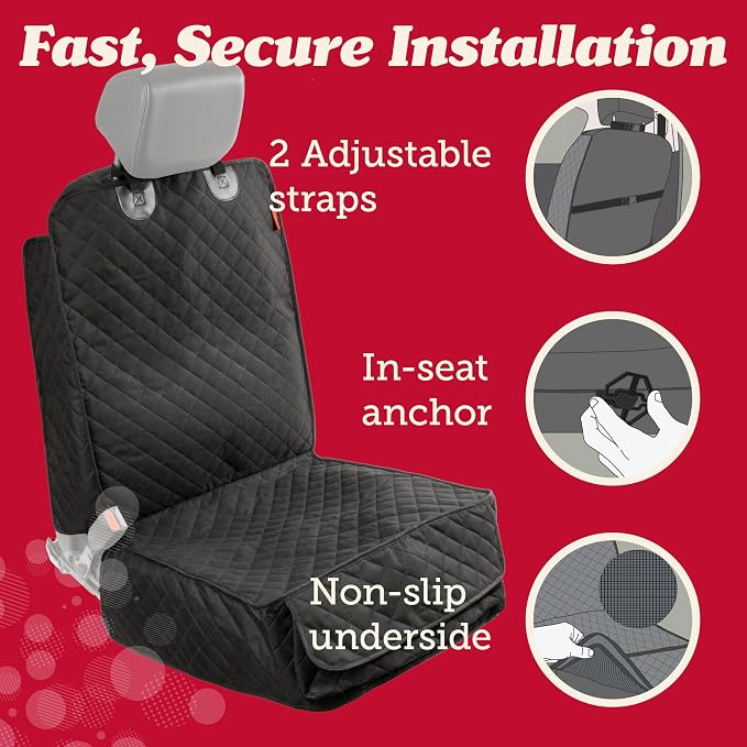 Dog Car Seat Cover for Front Seat (2 Pack) - 100% Waterproof, Nonslip - Full Protection for Passenger Chair, Captain Chairs - Rear Seat Protector for Dogs - Fits Cars, Trucks, SUVs