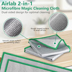 Airlab Glass Polishing Cloth Streak Free Miracle Cleaning Cloth Lint Free Microfiber Cleaning Rags for Glasses Kitchen Dish Mirrors Easy Clean, Pack of 6, 12" x 12", Sliver-Green