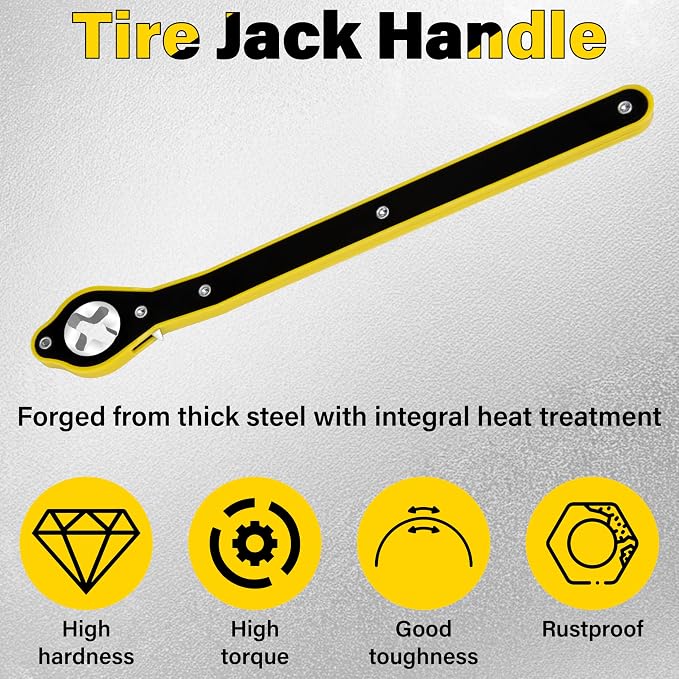 Car Jack Ratchet Wrench, Labor-saving Tire Jack Handle, Scissor Jack Adapter for Car with Long Handle, 360° Swivel Tire Wheel Lug Wrench for Travel/Truck/SUV/Vans