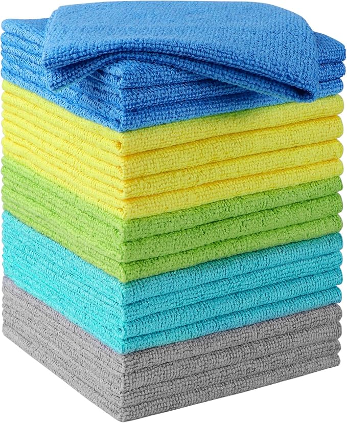Microfiber Cleaning Cloths, 20 Pack Cleaning Rags - Lint Free & Scratch-Free Microfiber Towels for Cars, House & Kitchen, Absorbent Cleaning Towels, Multi-Color, 11.5 x 11.5 Inch