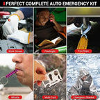 20PCS Car Emergency Kit with Jumper Cables, Roadside Safety Emergency Car Kit for Vehicle Truck Motorcycle - Gifts for Men Women Teenagers, Easy Storage(Black)