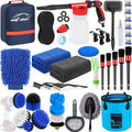 38Pcs Car Wash Detailing Kit Cleaning Kits with Foam Gun Sprayer Collapsible Bucket Drill Brush Large Wash Mitt Towels Complete Interior Exterior Car Washing Supply Set Blue