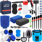 38Pcs Car Wash Detailing Kit Cleaning Kits with Foam Gun Sprayer Collapsible Bucket Drill Brush Large Wash Mitt Towels Complete Interior Exterior Car Washing Supply Set Blue