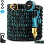 50 ft Expandable Garden Hose-2026 Upgraded Expanding Water Hose with 10 Function Nozzle, 3/4" Solid Brass Fittings, 5-Layer Latex Core, No-Kink Flexible Retractable Hose for Patio, RV, Car Washing