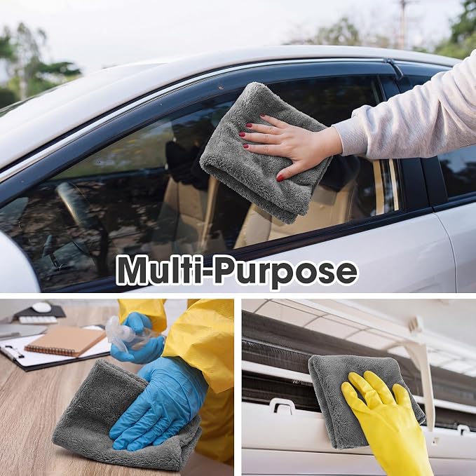 30 Pcs 12.5 × 12.5 Inch Edgeless Microfiber Plush Towels for Cars Detailing Drying Wash Polishing Absorbent Cleaning Cloths, 500 GSM (Gray)