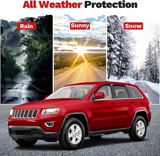 Grand Cherokee Rain Guards - Window Visors for Jeep Grand Cherokee 2011-2021, Outside-Mount Tape-On Side Window Wind Deflectors for Grand Cherokee Accessories, Vent Visors Shades Rainproof