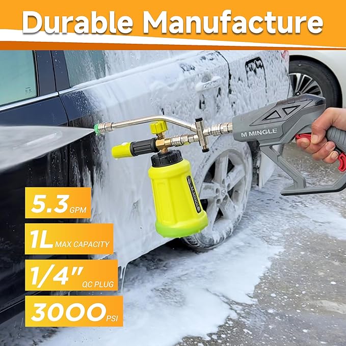 High Pressure Washer Gun with Foam Cannon, Foam Cannon Dual Connector Accessory, Car Wash Foam Gun Kit 1/4 Inch Quick Connector, 5 Pressure Washer Nozzle Tips