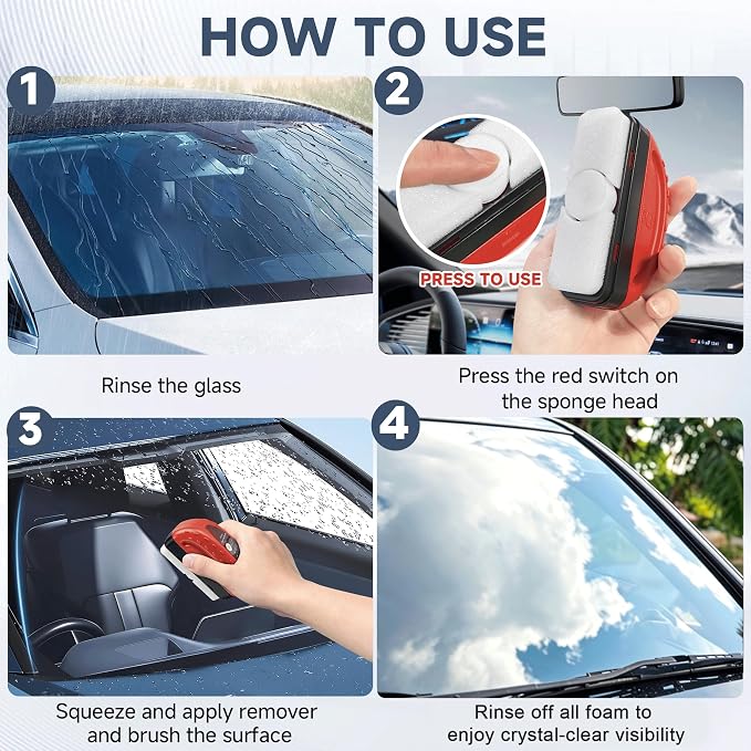 Oil Film Cleaning Brush for Car Windows Upgrade Clear Vision Car Glass Cleaner | Improves Crystal Clarity and Anti-Fog, Windshield Oil Film Remover Comes with Microfiber Towel for Car & Home Use (Red)