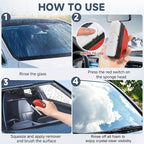 Oil Film Cleaning Brush for Car Windows Upgrade Clear Vision Car Glass Cleaner | Improves Crystal Clarity and Anti-Fog, Windshield Oil Film Remover Comes with Microfiber Towel for Car & Home Use (Red)