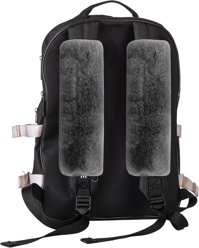 Authentic Sheepskin Seatbelt Cover Real Wool Car Truck SUV Airplane Seat Belt Shoulder Pad for Carmera Backpack Straps Neck Cushion Protector 2 Pack Dark Grey