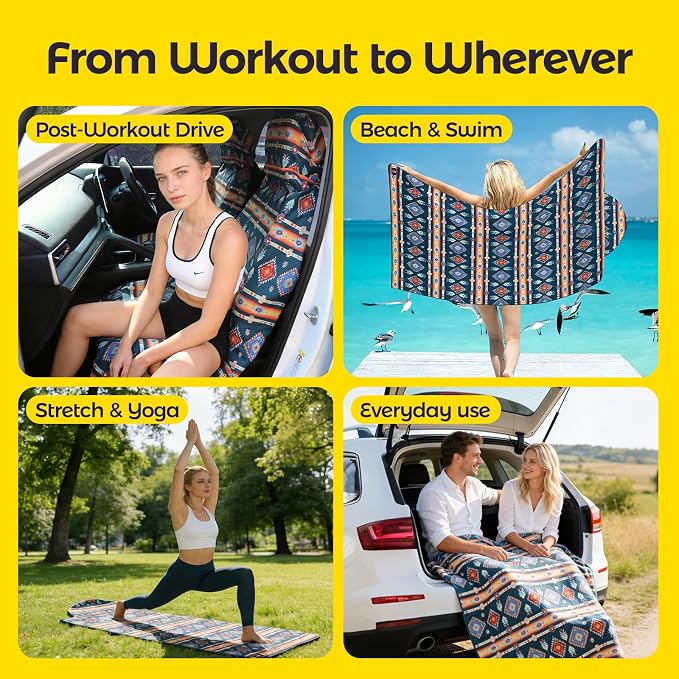 Car Seat Towel Cover - Sweat Absorbing Microfiber Towel for Car Seat After Gym, Workout & Beach - Washable Seat Protector, Universal Fit for Cars, Trucks, SUVs - 2 Pack