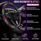 Neon Rainbow Leopard Print Steering Wheel Cover for Women Men Neoprene Breathable Wheel Cover Protector Anti-Slip Car Accessories Universal 15 Inch Fit for Cars Trucks Vehicles
