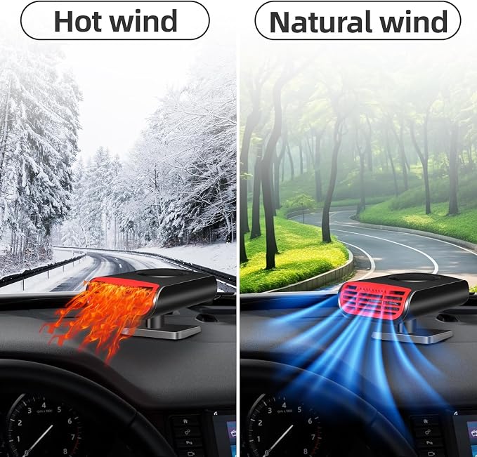 Portable Car Heater, 150W 12V Car Heater and Defroster for Fast Windshield Defrost, 2026 New Upgrade 2-in-1 Cigarette Lighter Heater for Car, Personal Dash Heater for Travel