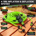 4 Tire Inflation Deflation System W/300PSI Digital Pressure Gauge | Fits up to 200" Wheelbase, Plastic Carry Box & Heavy Duty Hoses, Fits Truck, Car, Trailer, Motorcycle Offroad Vehicles, Green