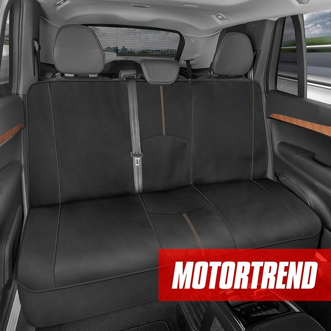 SpillGuard Waterproof Rear Bench Car Seat Cover, Beige Stitching – Split Bench Rear Seat Protector with Neoprene Padding, Back Seat Cover for Kids & Dogs, Car Interior Covers