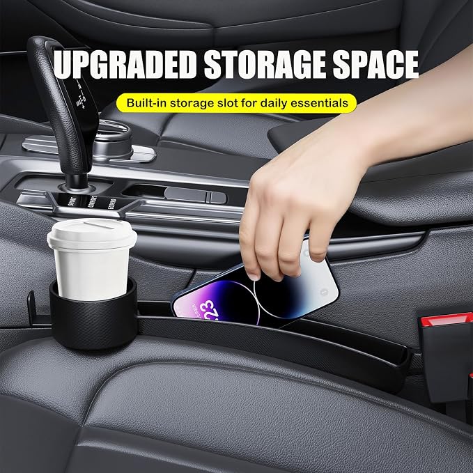 Car Seat Seat Filler 2-Piece Set to Fill the Void Between Seat Seat Blocker to Prevent Items from Drop, 4-in-1 Multifunctional Water Cup Holder Hook Large Capacity Storage Universal SUV Sedan Truck