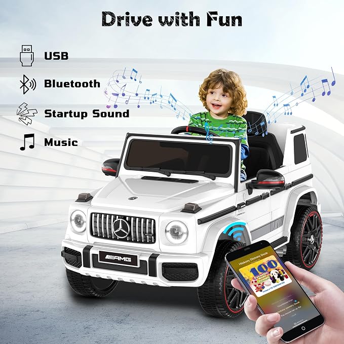 Licensed Mercedes-Benz G63 Car for Kids, 12V 7AH Ride on Car w/Parent Remote Control, LED Headlights, Music Player & Horn, Soft Start, Low Battery Prompt, Kids Electric Car, White