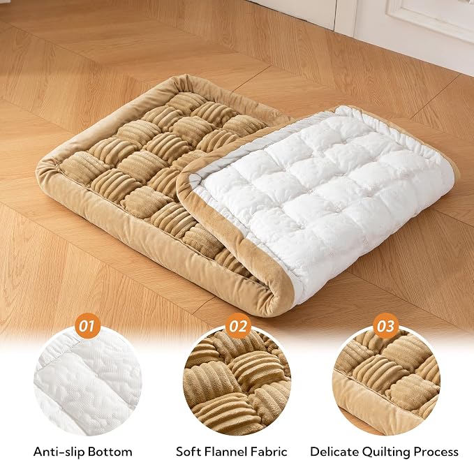 Dog Bed for Car Back Seat Soft Plush Backseat Pet Bed Mat Non-Slip Travel Pet Mat, Fuzzy Plaid Dog Seat Cover, Fit for Backseat Extenders and Trucks SUVs (Light Brown, 54" x 24.8")