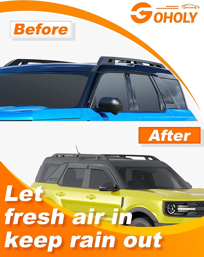 Low-Profile Window Rain Guard for Ford Bronco Sport 2021-2026 Rain Guards Side Window Visors Extra-Thick Vent Visor Window Deflectors Tape-on Vent Shades Car Accessories 4-pcs