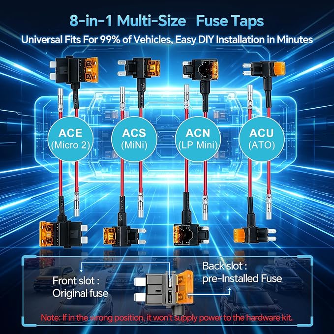 Dash Cam Hardwire Kit USB-C with, 4-Level Adjustable Low Voltage Auto-Cutoff (11.6V/ 23.4V),Acc Detection,LED Volt Display, 3-Lead Cable for 24/7 Parking Mode,12V-24V to 5V/3A Adapter for Dash Camera