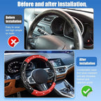 Black and Red Steering Wheel Cover, Auto Diamond Style Cute Bling Comfort Car Interior Accessories Protector Sparkly Fit Most O-Shaped Steering Wheels