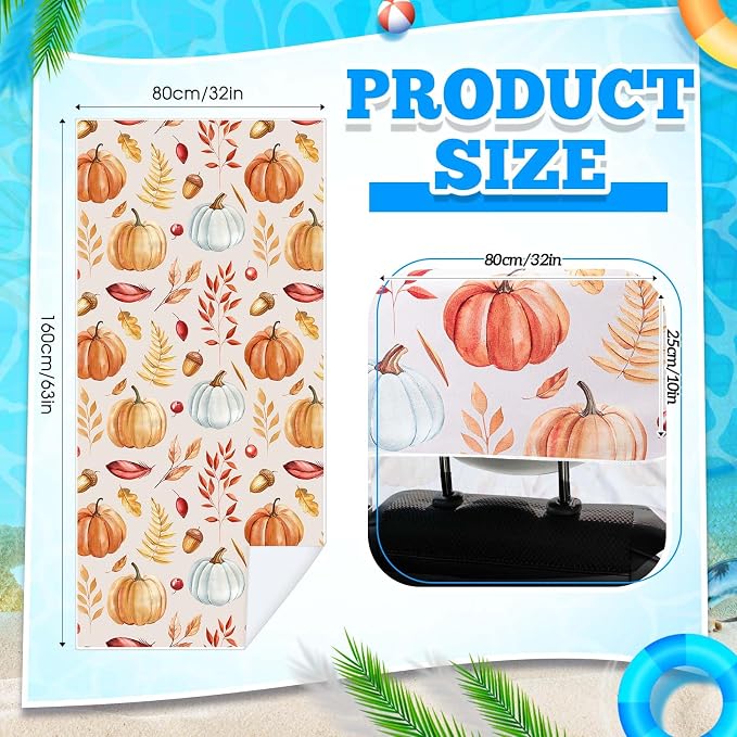 Car Seat Towel Covers with Storage Bag, 63 x 32 Inch Universal Non Slip Waterproof Sweat Protector for Car Truck, Gym Swimming Running, Machine Washable(2 Pack,Pumpkin Pine Cones)