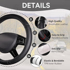 Classical Leather Automotive Universal Steering Wheel Covers,Universal Fit for Suvs,Trucks,Sedans,Cars,Vans,14.5-15inch Anti-Slip Safety Comfortable Desgin(Black)
