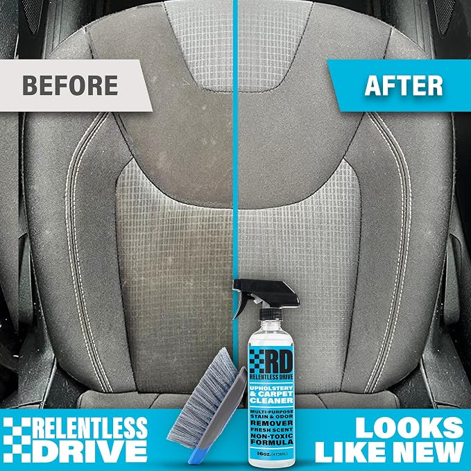 Car Carpet Cleaner & Car Upholstery Cleaner | Car seat cleaner for fabric interiors, floor mats, auto upholstery with Heavy duty brush, 16oz. Works as couch & sofa cleaner