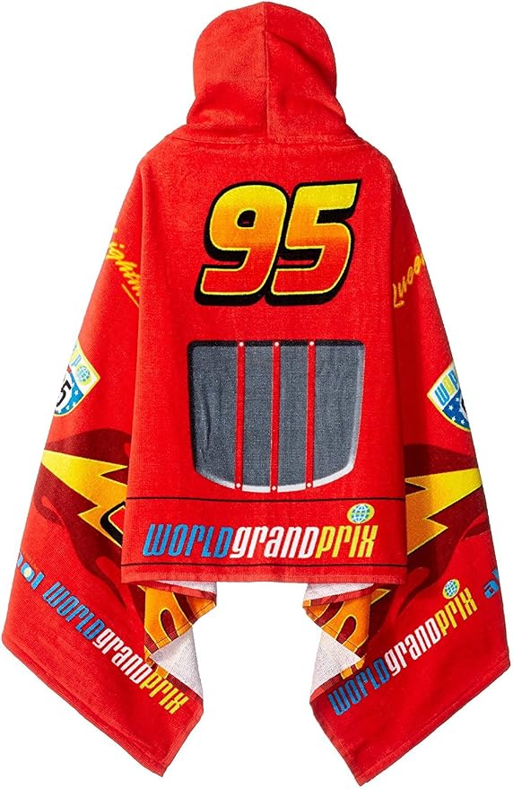Kids Hooded Towel – 22" x 51" Super Soft Bath Wrap with 3D Hood, Classic Characters, Beach, Pool & Travel, Official Licensed, Red - Cars