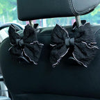 Car Seat Headrest Hook Cute Bowknot Vehicle Hanger Car Storage Organizer for Handbag Purse Coat Grocery Bag Puff Black